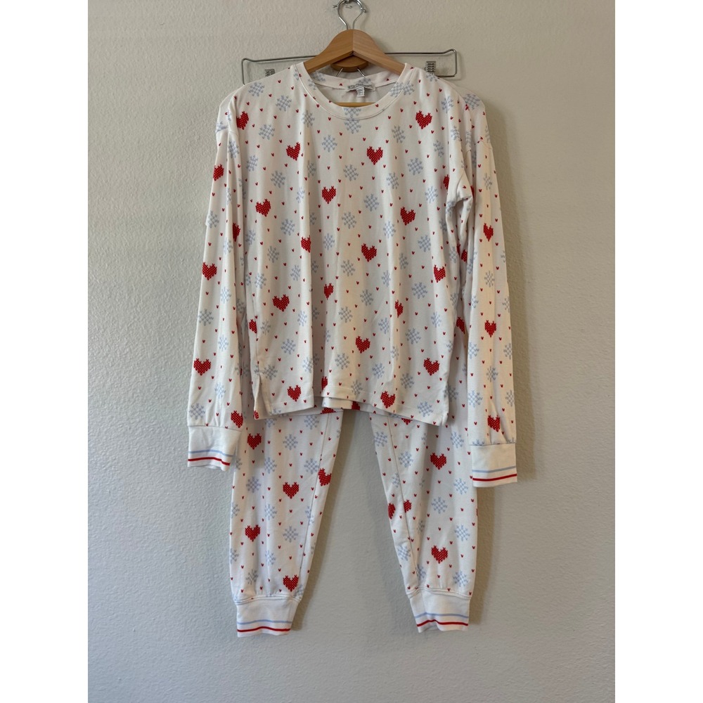 PJ Salvage Heart Snowflake Pajama Set Thermal Knit XS White Red Blue Excellent